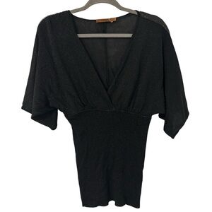 Black Rhinestones Sparkle Y2K Style V-Neck Top Shirt Belldini Women’s Size Large